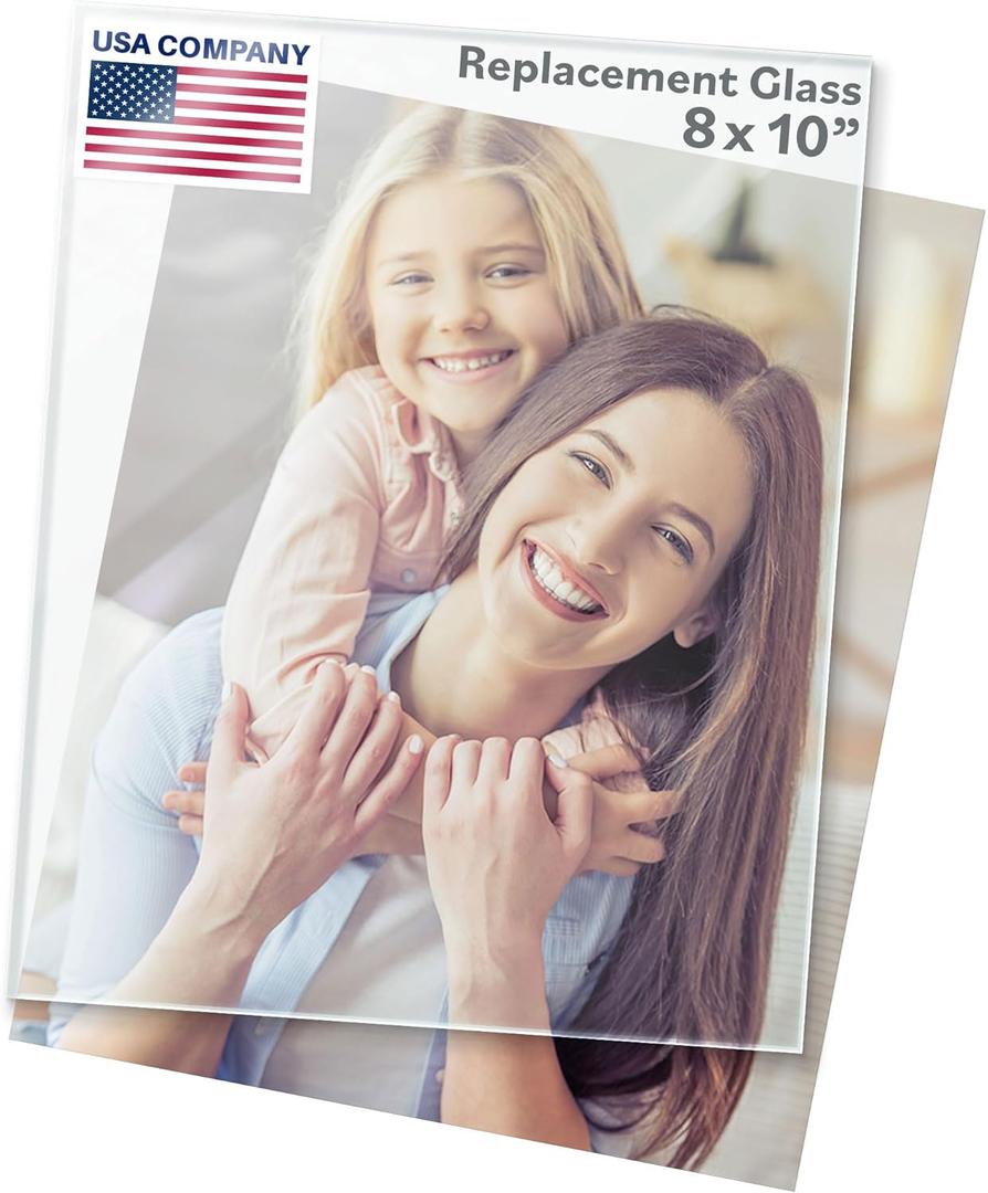 8x10 Heat Strengthened Glass - Crystal Clear, 2 Pack - Shatterproof & Scratch Proof Picture Frame Replacement Glass - Semi Tempered Cover Sheet