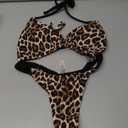 Floerns Women's 2 Piece Cheetah Print Bikini Set Halter String High Waist Thong Bathing Suits, Medium