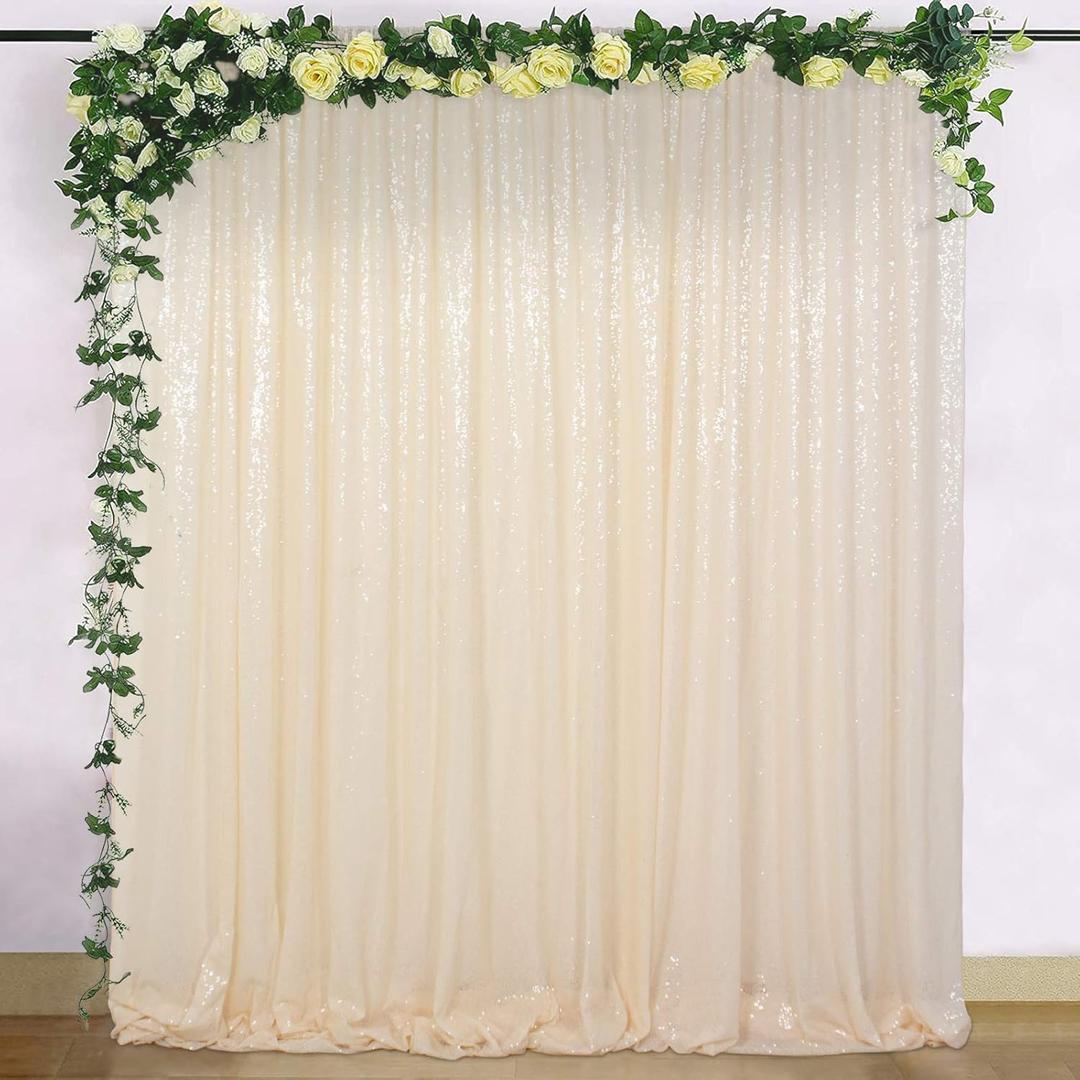 ShinyBeauty Sequin Backdrop 4FTx7FT Ivory Sequence Backdrop Curtain Wall 7FT Long Birthday Party Event Supplies Shimmer Photo Booth Background Sparkly Fabric Backdrop for Wedding Prom Banquet Decor (48"W x 84"L (Pack of 1))