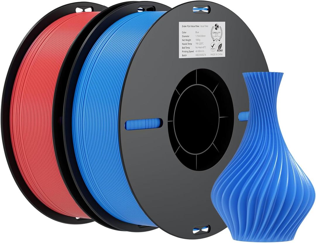 Creality PLA Filament 1.75mm Bundle 2KG, 3D Printer Filament Dimensional Accuracy +/- 0.02mm, No-Tangling Strong Bonding 3D Printing Filament, Fits for Most FDM 3D Printers (Red & Blue)