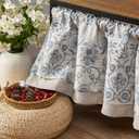 jinchan Linen Valance Kitchen Curtain for Windows Double Layer 16 Inch for Living Room Bedroom Window Treatment Light Filtering Vintage Rustic Farmhouse Cottagecore Rod Pocket 1 Panel Blue on Beige
