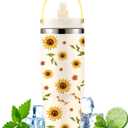 Sunflower Tumbler 30oz Stainless Steel Water Bottle with Handle Flip Straw, Leakproof Travel Mug iced Coffee Cup, Birthday Mothers for Women Friends Flower Lovers