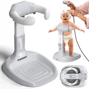 Foldable Baby Shower Stand, Toddler Shower Stand with Anti-Slip Base & Anti-Pinch Silicone, Baby Shower Standing Support 6-36 Months,Baby Stand Up Shower |Soporte para Baera de Beb (Grey)