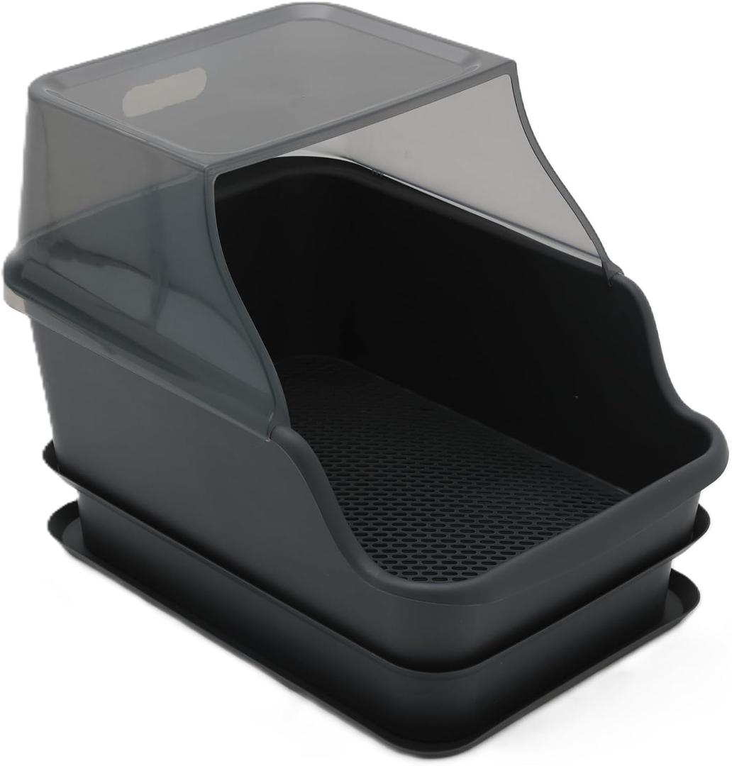 Mr Catman XX-Large Hooded Sifting Litter Box for Pine Pellets -27"x20"x17" Extra Large Cat Litter Box with Lid for Big Cats, Multi-Cat Households, High Sided Sifter Pan & XL Enclosed Waste Storage Box (Dark Grey)