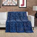 Lucky Brand Plush 90"x90" Oversized Throw Blanket, Bandanna Navy Blue Designer Bed Blanket