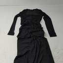 BORIFLORS Women's Ruched Bodycon Long Sleeve Maxi Dress Mesh Square Neck Cocktail Party Long Dresses (Medium, Black)