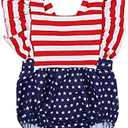 Ptomurs 4th of July Baby Girl Outfits Stars Stripe Print Rompers Ruffled Bodysuit USA Flag Clothes 6-12 Months