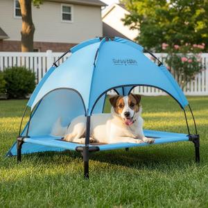 Outdoor Elevated Dog Cot with Canopy & Side Shade for Camping Medium Dogs (Carry Bag), Portable Cooling Raised Dog Bed