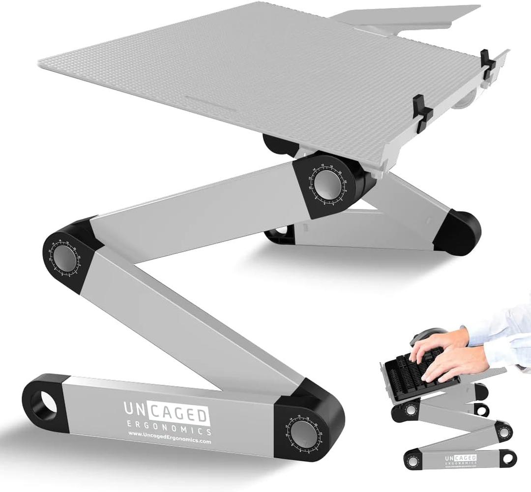 Uncaged Ergonomics Adjustable Keyboard Tray, Silver, Keyboard Tray, Ergonomic, Wrist Support, Portable, Universal, Aluminum