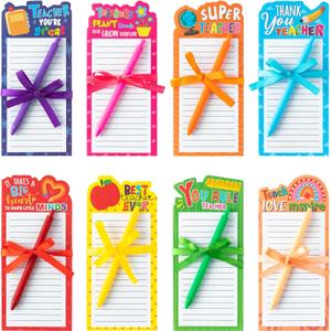 24P Teacher Notepads with Pen Teacher Appreciation Gifts, Motivation Positive Journal with Flower Pattern Border Portability Pocket Notebook, Teacher's Day Birthday Gift Office Home Present Supplies