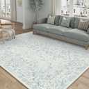 PureCozy 5x7 Blue Area Rug Non Slip Vintage Living Room Distressed Machine Washable Carpet Traditional Indoor Bedroom Blue Retro Floral Accent Throw Rug for Office Kitchen Dorm Dining Room