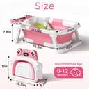 BUNWAG Baby Bathtub, Collapsible Newborn Bathtub for Infant to Toddler with Soft Cushion and Thermometer, Travel Newborn Tub with No-Slip Feet, Baby Shower Gifts, 0-12 Months Baby Bath, Rose Pink
