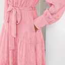 Dowerme Women's Casual Dresses 2025 Fall Fashion Long Sleeve Button Up Floral Print Belted Tiered Boho Maxi Party Dress (Pink, XXL)