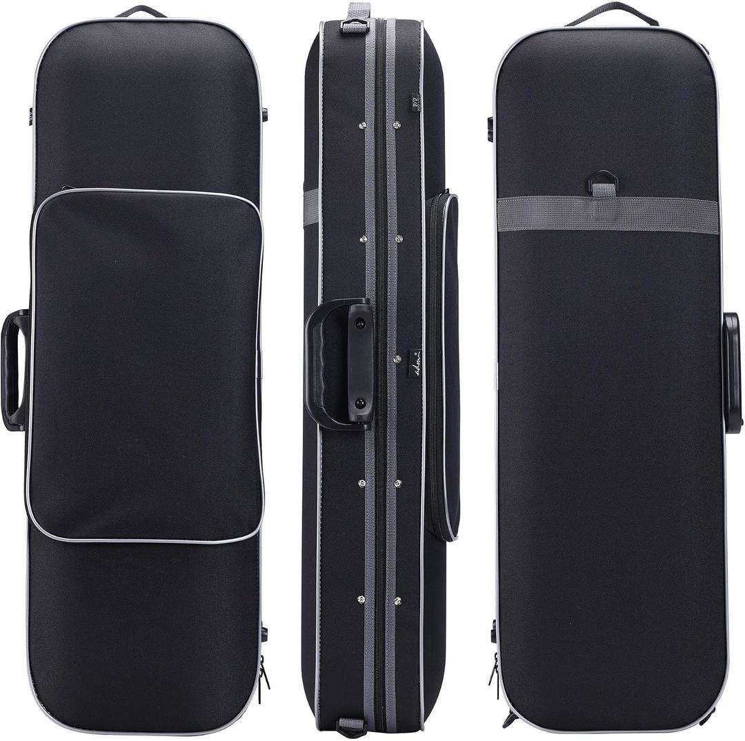 adm Violin Case 4/4 Full Size Sturdy Oblong Violin Hard Case Super Lightweight Portable Hard-Shell with Carrying Straps Travel Carrying Bag for Beginners, Black