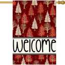 ARGOOFG Christmas Tree House Flag 28x40 Inch Double Sided Outside, Welcome Winter Xmas Holiday Outdoor Seasonal Garden Yard Decoration Red