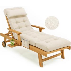 CEAWTUMY Waterproof Outdoor Chaise Lounge Chair Cushions 74.4 x 22 x 4.7 Inches Patio Lounge Chair Cushions for Outdoor Furniture with Headrest and Pocket, Replacement Pool Lounger Cushions, Cream