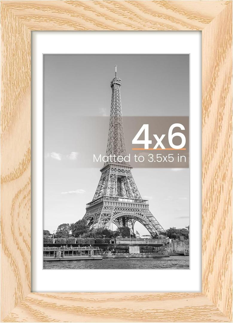upsimples 4x6 Picture Frame, Display Pictures 3.5x5 with Mat or 4 x 6 Without, Wall Hanging Photo Frames, Natural, 1 Pack (4x6, Natural)