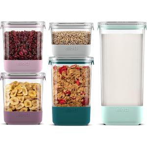 Ello Airtight Food Storage Plastic Canisters with Non-Slip Base Locking Lids and Labels for Kitchen and Pantry Organization Perfect for Sugar, Cereal, Pasta | Set of 5 Mixed Set | Garden Goals