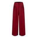 Women's Yoga Dress Pants Button Work Business Stretchy Pull On High Waisted Cropped Pants Work Casual Ankle Pants Wine,  Large