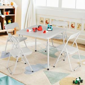 IDEALHOUSE 5 Piece Kids Folding Activity Table and Chairs, White
Children's Foldable Table Set of 4, Padded Vinyl Cushion, Toddler Table Set for Playroom, Nursery, Bedroom