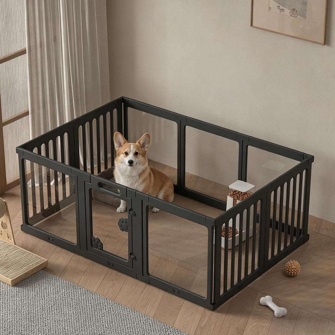 Clear Acrylic Dog Playpen with Door, DIY Free Combination Pet Fence