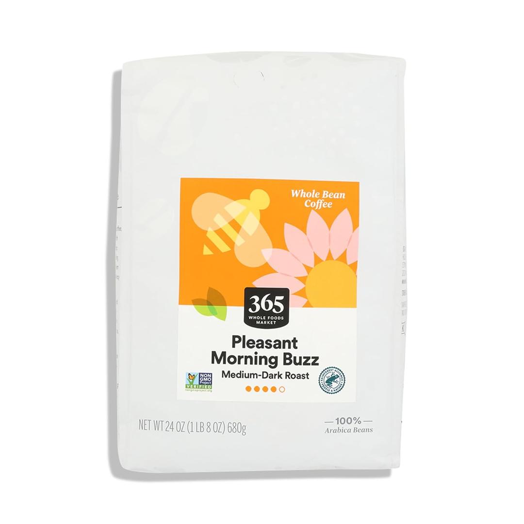 365 by Whole Foods Market, Pleasant Morning Buzz Whole Bean Coffee, Medium-Dark Roast, 24 Ounce (EXP 11/30/25)