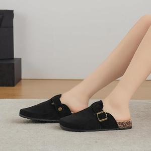 BiuYorBTY Womens Mens Suede Clogs, Leather Mules with Arch Support, Adjustable Buckle Slip On Cork Footbed Sandals Orthopedic Sandals for Women, Black 8W