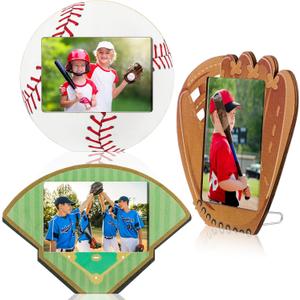 Vicenpal 3 Pcs Baseball Picture Frame 4 x 6 Inch Baseball Sports Wooden Frame Baseball Photo Frame for Home Table Tabletop Display Party Decorations Birthday Gifts Men Women Athletes Coaches Teams