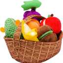 Toddler Pretend Play Food Toy 12M+, Soft Plush Baby Montessori Fruit Basket, Kid Sensory Kitchen Grocery Playset Early Educational Gift for 1 2 3 Year Infant Boy Girl