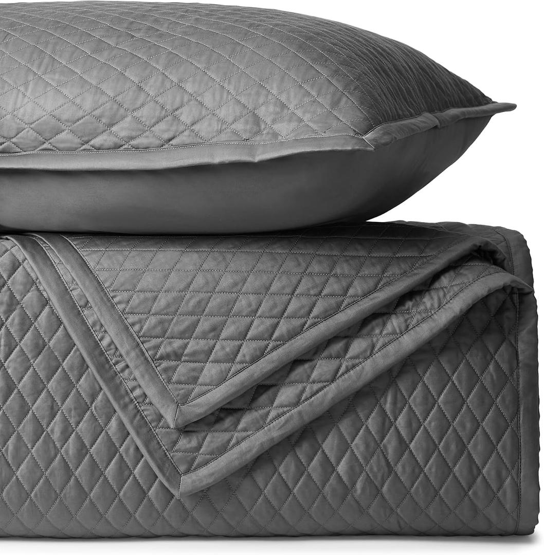 BIOWEAVES 100% Organic Cotton Quilts Queen Size - Diamond Stitched Quilted bedspreads - All Season Oversized Coverlet Set - GOTS Certified Bedding Set | 1 Quilt & 2 Pillow Shams, Coverlet Set - Full / Queen