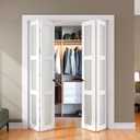 SMARTSTANDARD Bifold Door, for 60"x 80" Opening,Tempered Frosted Glass Closet Folding Barn Door with Hardware Kit, Water-Proof PVC Surface,Easy Install,White