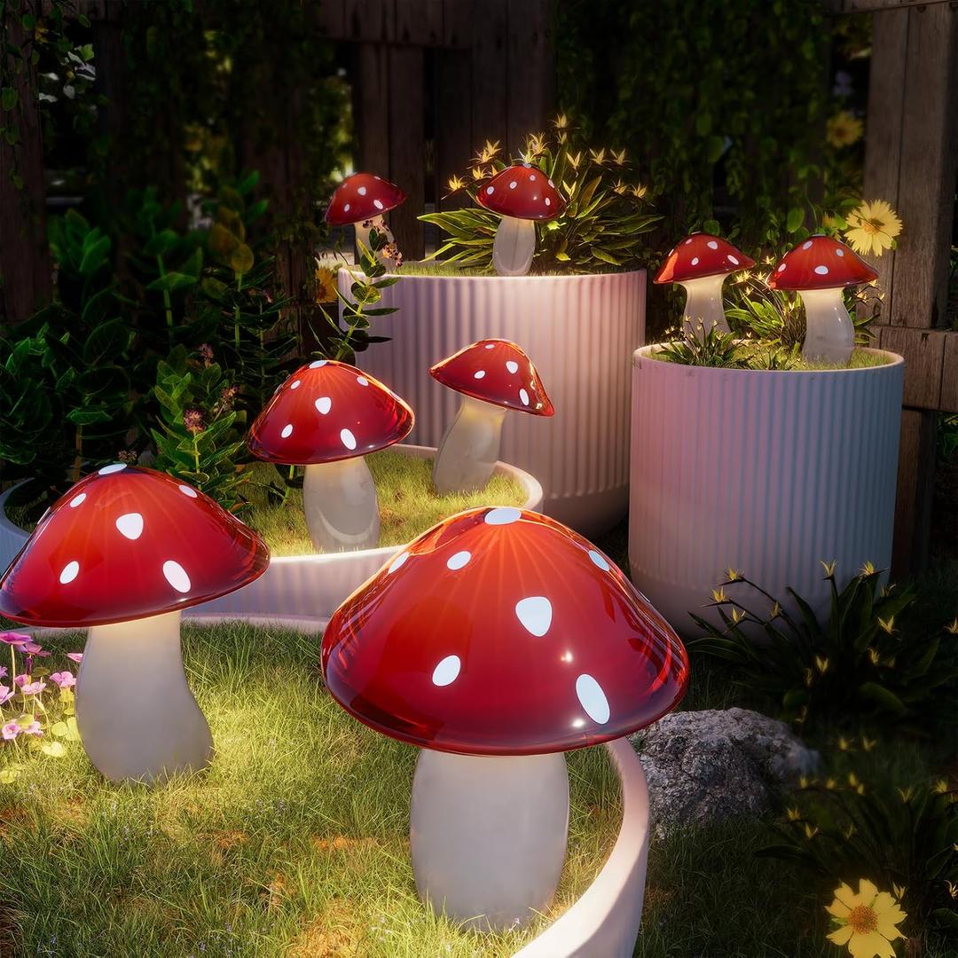Solar Mushroom Lights Outdoor 9 Pack, Garden Outdoor Decor, 8 Lighting Modes, IP65 Waterproof, Crystal-Clear Fairy Decoration for Pathway/Yard/Flower Bed/Patio/Landscape/Backyard/Dwarf, String 30 FT