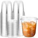 Baderke 50 Pcs Round Bottom Plastic Cups with Sip Lids Clear Disposable Iced Coffee Cups for Smoothie Cold Beverage Coffee Shops and Party Catering(12 oz,Clear)