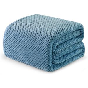 Exclusivo Mezcla Fleece Bed Blanket Queen Size, Super Soft and Warm Blankets for Couch, Sofa and Bed Waffle Textured, Cozy, Fuzzy and Lightweight (Slate Blue, 90x90 Inches)