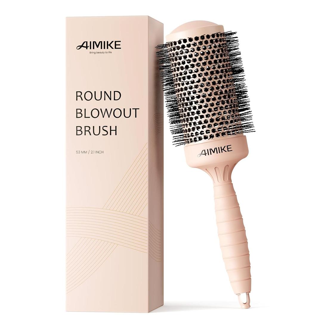 AIMIKE Round Hair Brush, 2.1 inch Nano Ion Thermal Ceramic Tech, Large Round Brush for Blow Drying & Styling, Maximum Volume and Shine, Barrel 2.1 inch, for Thick Curly Hair, Unisex