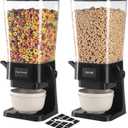 Cereal Dispenser Countertop with Cereal Bowls,16 Labels & Pen, Cereal Containers Storage, Candy Dispenser, Dry Food Dispenser For Pantry - Not Easy to Crush Food (Black, 2 Pack)