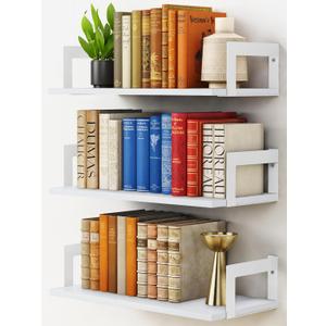 White Wall Bookshelf for Kids Room, Small Floating Book Shelf for Teen Girls Boys Bedroom, 8 Inch Deep Wall Mounted Bookshelves for Office Living Room Bathroom Decor (3-Pack)