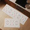 FRESHMINT Anti Fatigue Kitchen Mats for Floor 2 Piece Set, Waterproof & Non-Skid Vintage Floarl Kitchen Rugs, Cushioned Kitchen Mat for Standing Washable Comfort Desk Kitchen Runners, 17x30''+17x47'' (Floral - Beige)