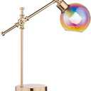 inno casa Table Lamps Swing Arm Desk Lamps with Iridescent Glass Shade and French Gold Finish Stylish Lighting Solution for Office, Bedside, Workbench,and Reading Illumination,Includes LED Bulb