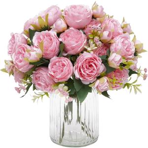 MARTINE MALL 12 Packs Peonies Artificial Flowers, Light Pink Artificial Peonies, Silk Peonies Flowers Fake Peonies Artificial Flowers Peonies Bouquet for Centerpiece Table Wedding Party Home Decor