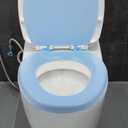 SHINEOFI Elongated Toilet Seat, Blue 18 Inch Padded Toilet Seat, Soft Foam Cushioning Cover Replacement for All Elongated Size Fixtures, Easy to Install Home Bathroom Decor