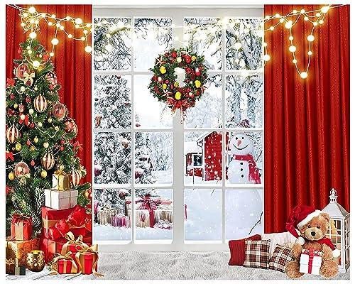 YYNXSY Christmas Photography Backdrop Winter Christmas Window Decoration Backdrop Birthday Party Decorations Photo Backdrops Xmas Photo Booth Props Background 7X5FT YY-3569