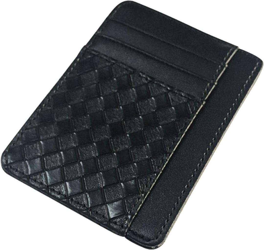 OAtm0eBcl Wallet Faux Leather Woven Holder Women Purse Men Card Cash Holder Coin Storage Pouch Black