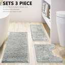 Bathroom Rugs Sets 3 Piece Extra Soft and Absorbent Shag Bathroom Rugs, Machine Wash Mat, Strong PVC Non-Slip Underside, Plush Carpet Mats (Light Grey)