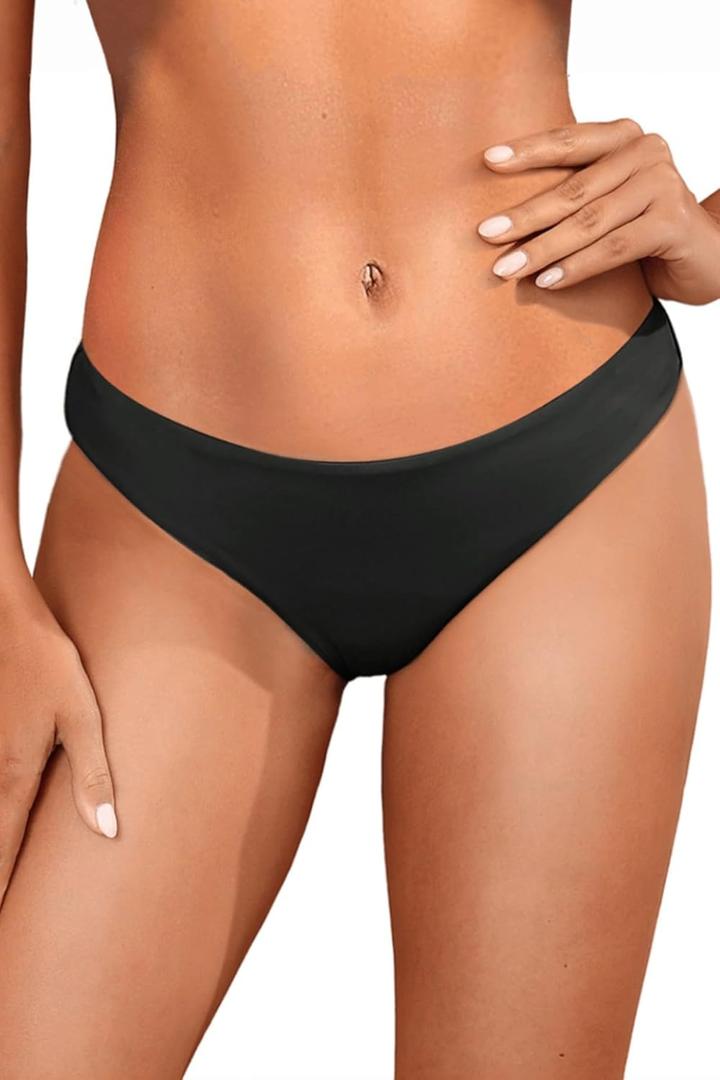 Tempt Me Women Low Rise Bikini Bottoms - Moderate Coverage Bathing Suit Bottoms Low Waisted Swimsuit Bottoms Brief 2025 (Small, Black)