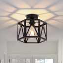 Farmhouse Semi Flush Mount Ceiling Light, Industrial Black Hallway Light Fixture, Small Metal Cage Close to Ceiling Lights for Kitchen