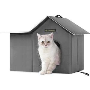 Rest-Eazzzy Outdoor Cat House, Feral Cat House Insulated with Mat and Clip, Weatherproof and Insulated, Cat Beds for Cats Kittens Puppies, Never Blow Away (Grey, M 13" X 17" X 20")