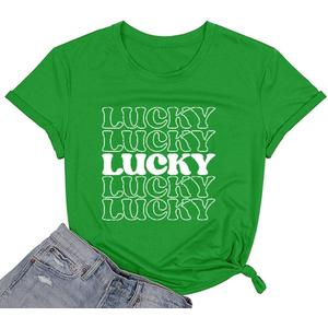 St Patricks Day Women Green Graphic Shirts Cute Lucky Irish Shamrock Short Sleeve Tops Funny Love Bleesed Holiday Printed Tee (Green, L)