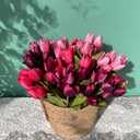 Artificial Fake Flowers for Spring Summer Outdoor Decoration,6 Bundles Realistic UV Resistant Silk Fabric Colorful Tulip Faux Plants for Outside Planter Home Porch Patio Decor(Pink Purple)