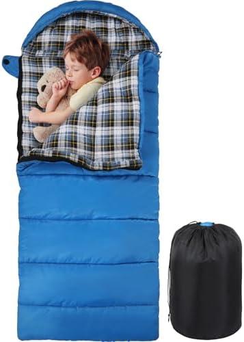 REDCAMP Kids Mummy Sleeping Bag for Camping, 3 Season Cold Weather Sleeping Bag Fit Boys,Girls & Teens, Blue